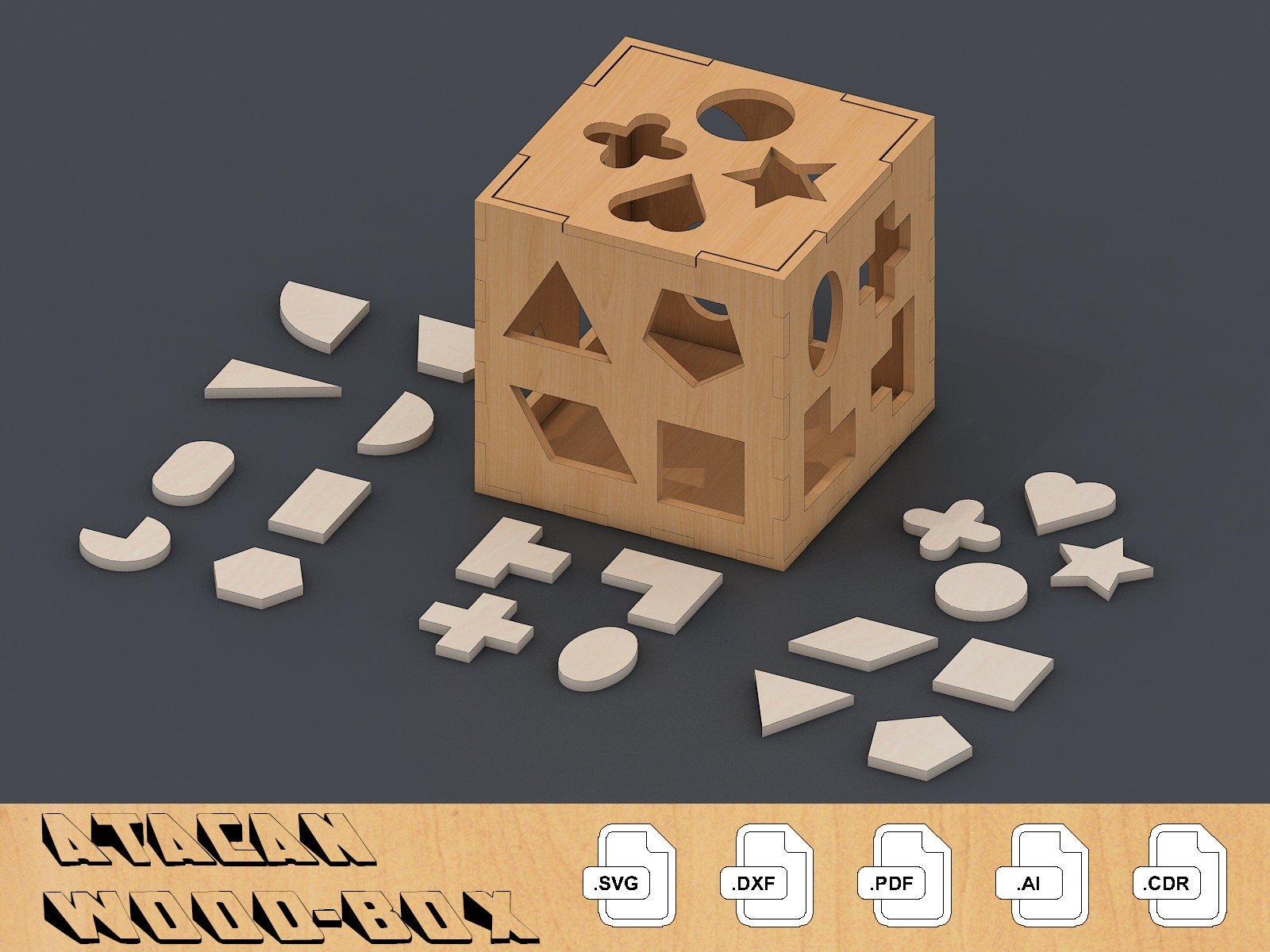 Shape Sorting Cube / Laser Cut Files / Developmental Toy / Instant download / Glowforge SVG files 120
