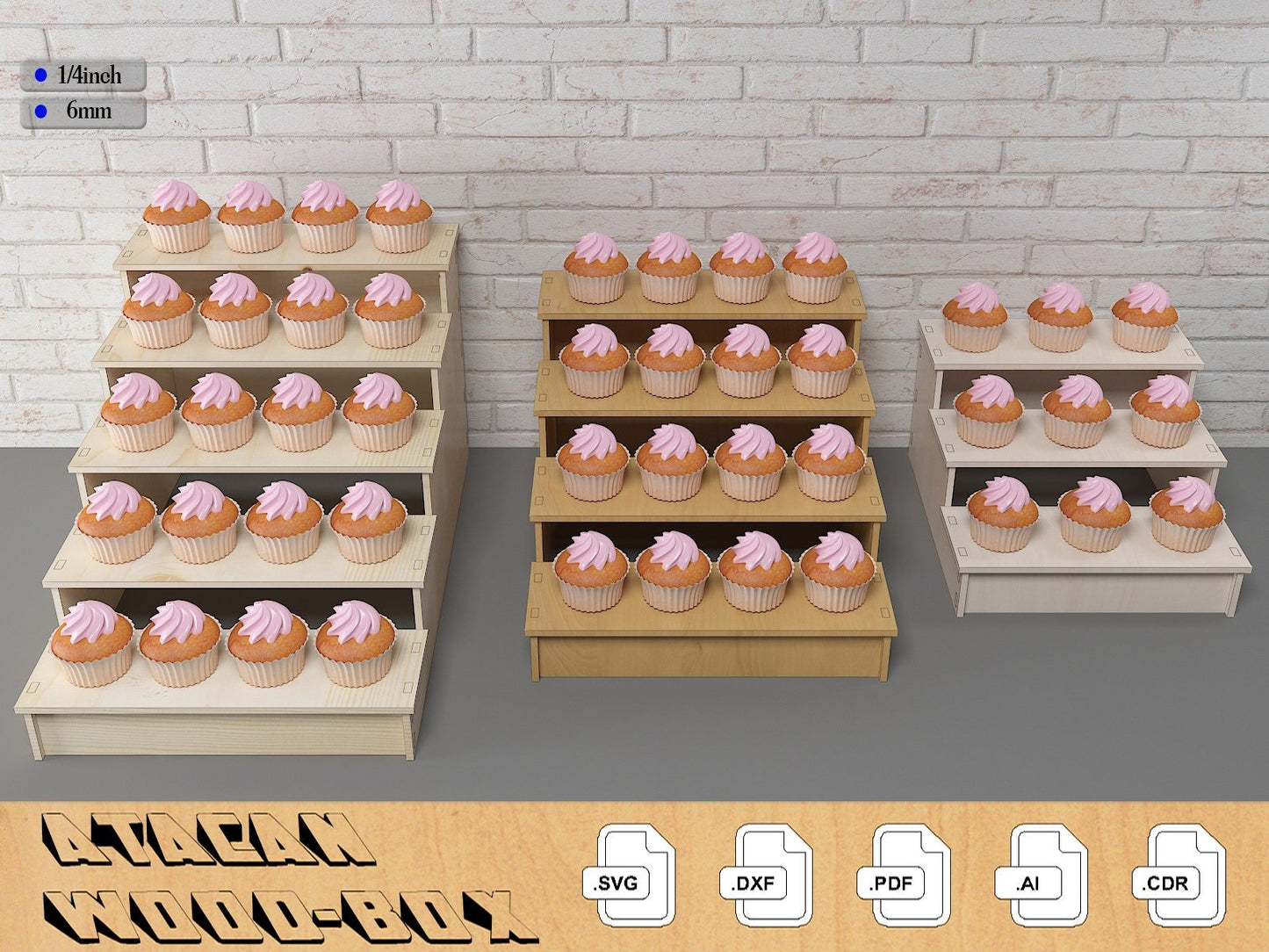 Shelf Retail Counter Display Stand / Cupcake Stand / Display Shelves / Laser Cut File SVG DXF CDR Ai 319