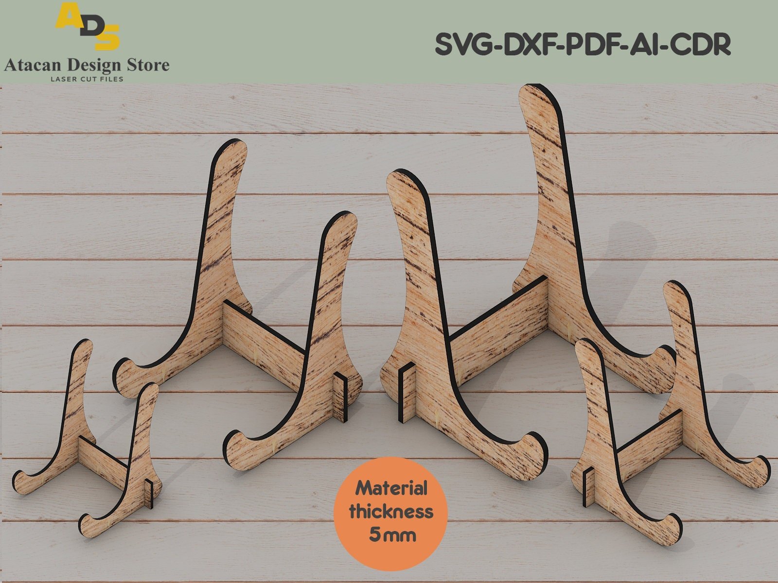Simple Easels difeerent sizes / SVG DXF digital download files / for Silhouette Cricut Glowforge ADS083