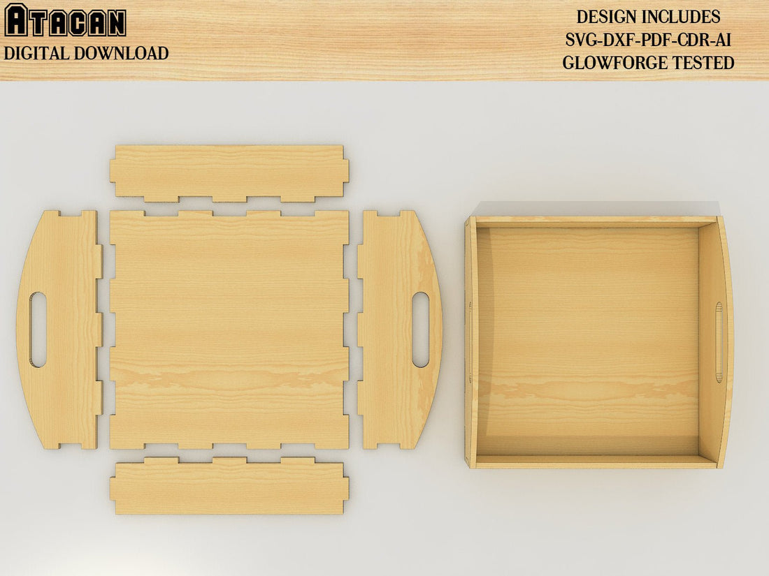 Small Tray Laser Cut Files, Glowforge cut template, Tray with Handles ...