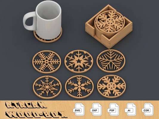 Snowflake Coasters Bundle, Coaster Box Laser cut file SVG DXF, Glowforge Laser cut template Patterns 108