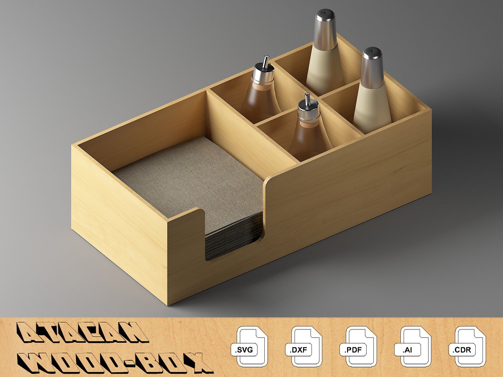 Spice Rack and Table Napkin Holder / Wooden Kitchen Organizer and Bar Tidy / Laser Cut Box Files SVG, DXF, CDR 294