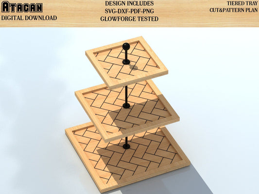 Square Three Tier Tray SVG-DXF File PATTERN included 080