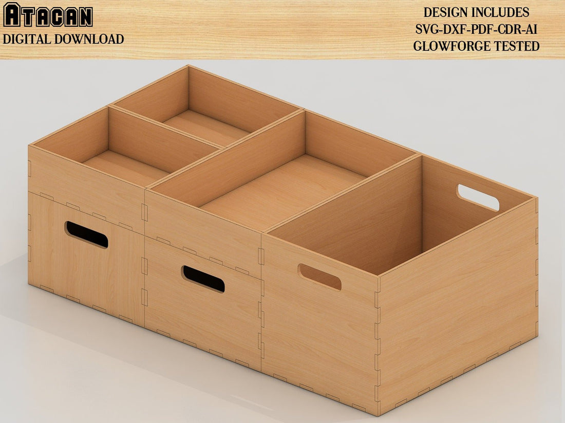 Stackable Boxes Laser Stackable Storage Boxes, Laser cut Files SVG DXF, Glowforge laser cut ...
