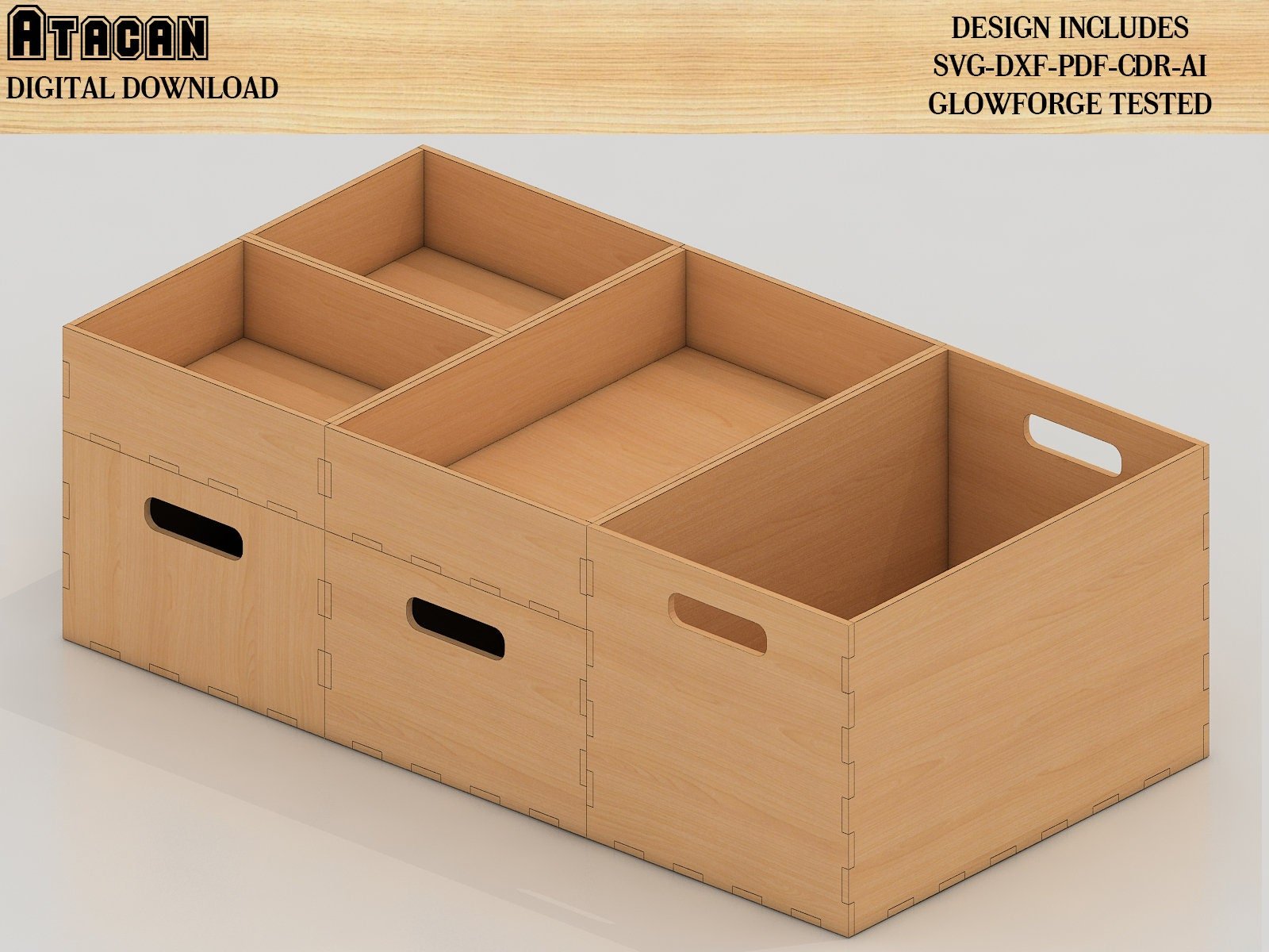 Stackable Storage Boxes, Laser cut Files SVG DXF, Glowforge laser cut ...