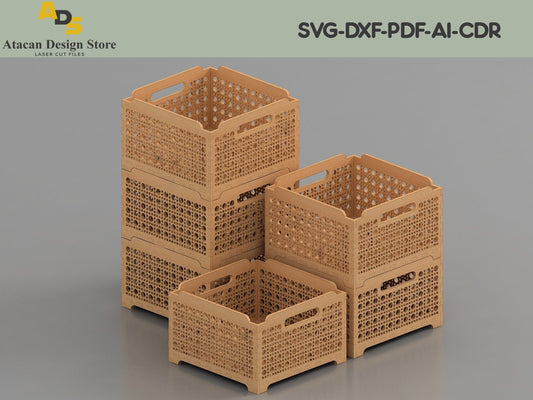 Stacking pattern basic boxes / baskets for personalization / storage and organizer laser cut digital files ADS120