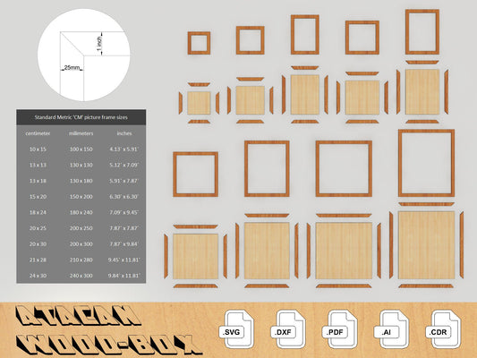 Standart Metric Sizes Pic Frame Bundle - Laser Cut SVG Files - Glowforge Files - Digital Download 044