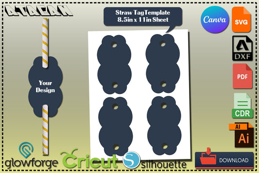 Straw Gift Tags / Straw Topper Display Card / Crazy Straw Tag / Straw Topper Display Card template Printable Canva Design SVG DXF Ai CDR 365