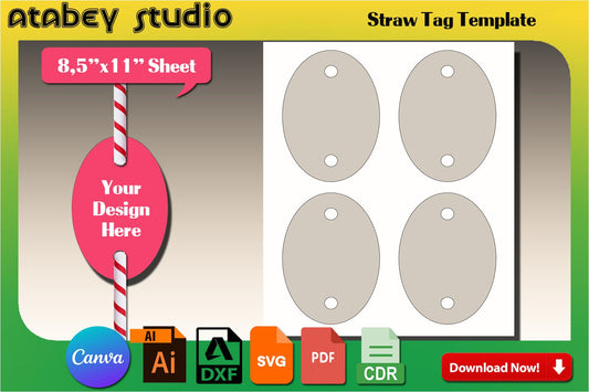 Straw Tag Printable / Paper Straw Flags / Ellipse Straw Label Template / Cocktail Party Decor / Svg Dxf Ai Cdr 528
