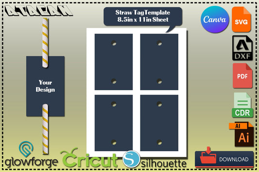 Straw Tags Diy Editable Canva / Rectangle Straw Tag Template Sheets / Blank Template Labels / Canva SVG DXF Ai CDR 362