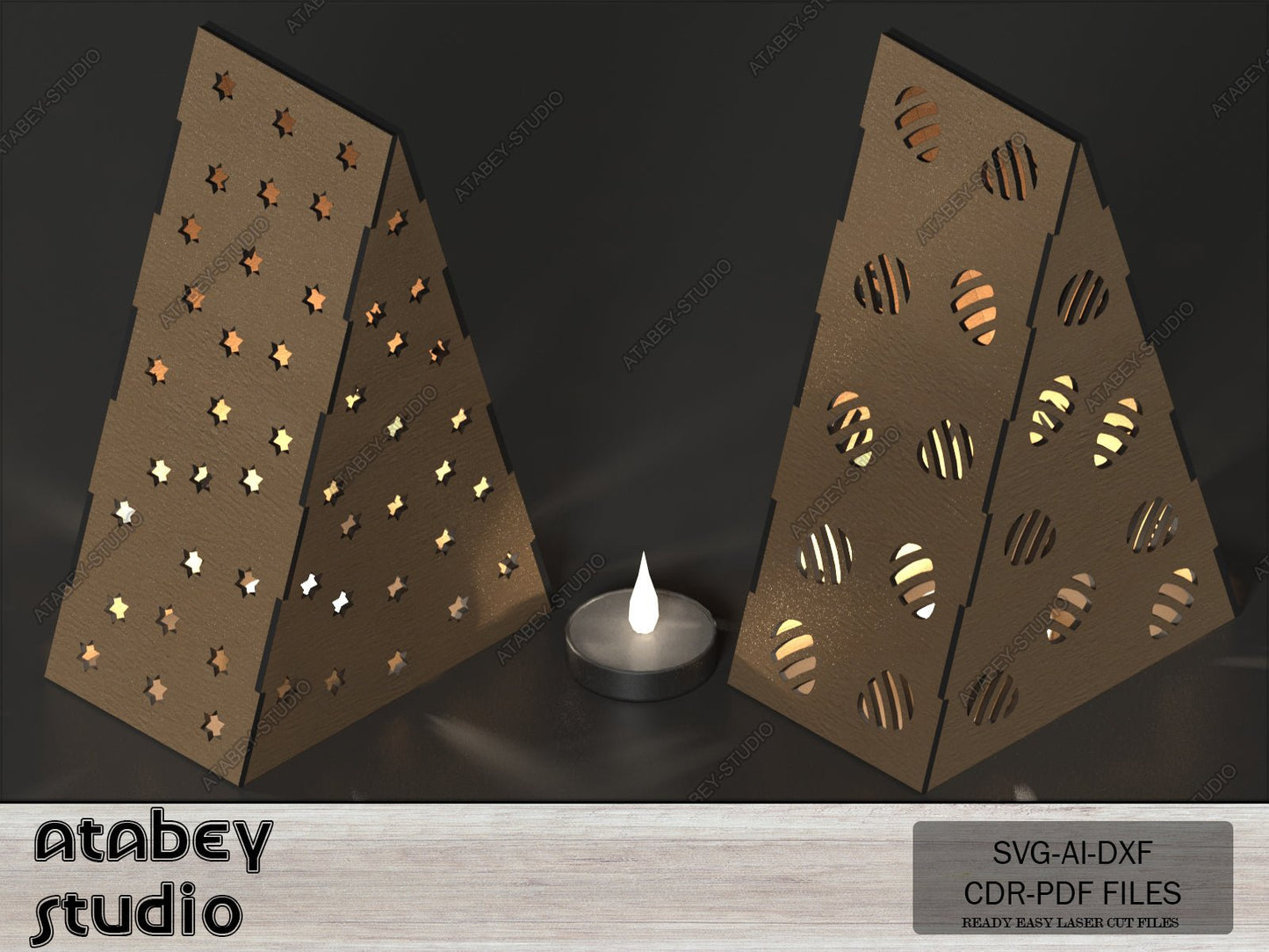 Tea Light holders - Wood Lantern Candle Holder - Multi Pattern Stylish Pyramid Lantern for Cozy Home Decor Svg Dxf Cdr Ai 570