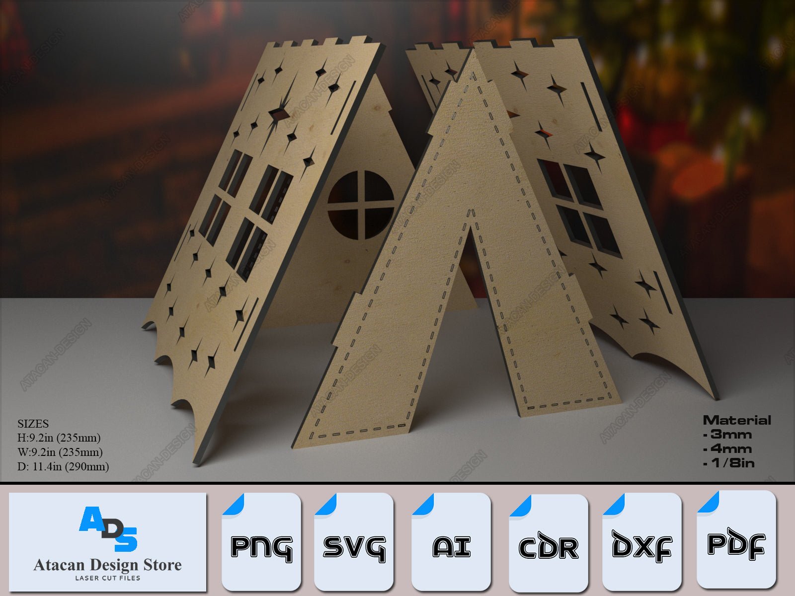 Tent Laser Cut Night Light / Camping Tent Home Decor, Tea Light Holder / Wooden Candle Holder SVG DXF Ai CDR 363