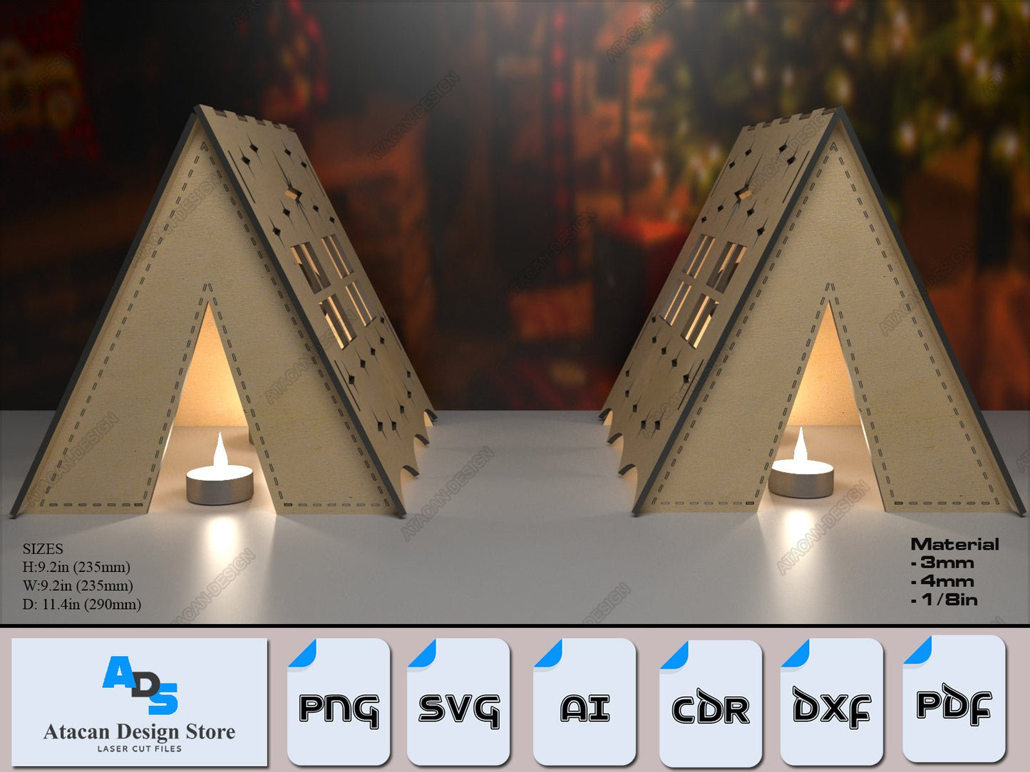 Tent Laser Cut Night Light / Camping Tent Home Decor, Tea Light Holder / Wooden Candle Holder SVG DXF Ai CDR 363