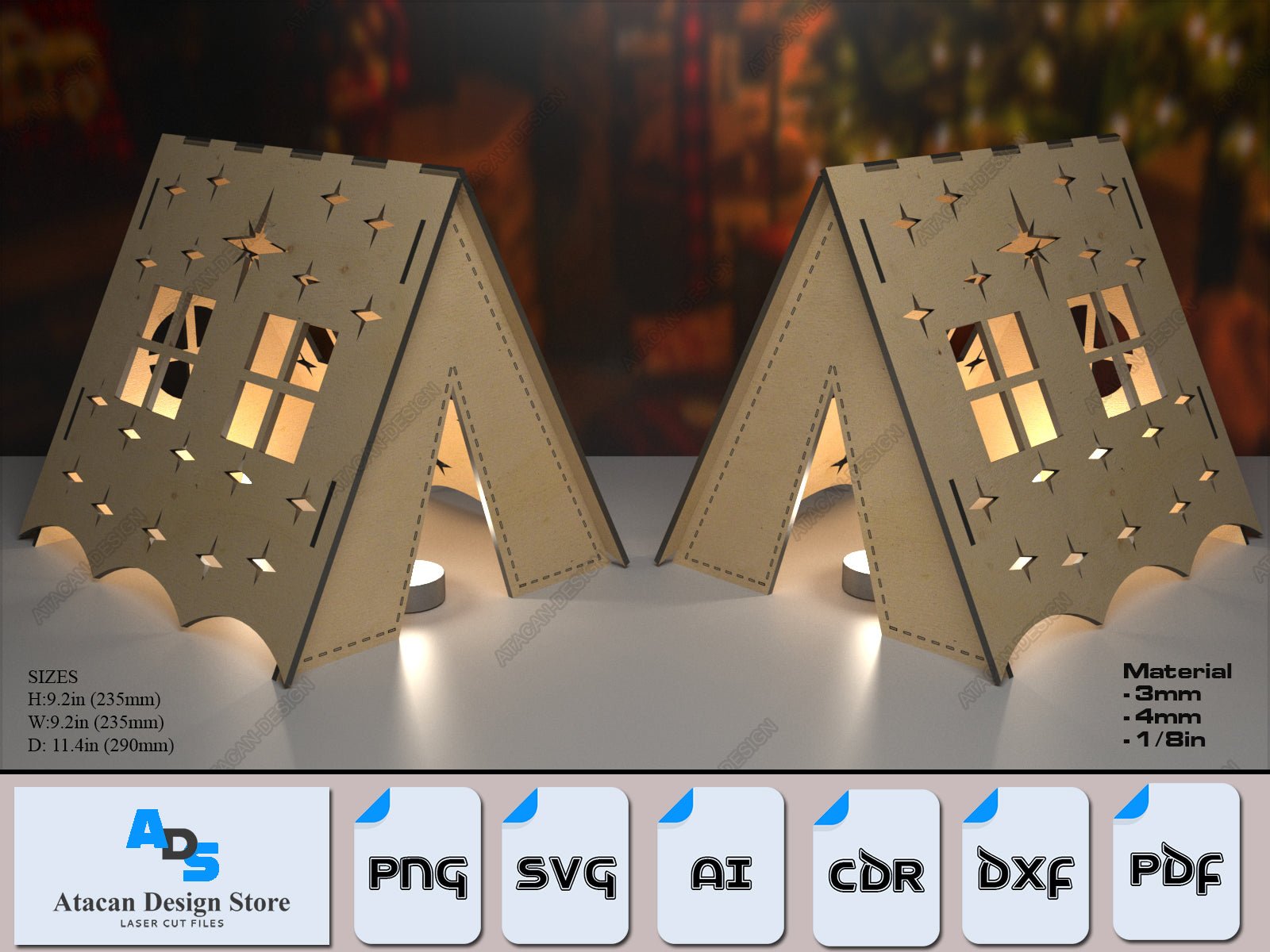 Tent Laser Cut Night Light / Camping Tent Home Decor, Tea Light Holder / Wooden Candle Holder SVG DXF Ai CDR 363