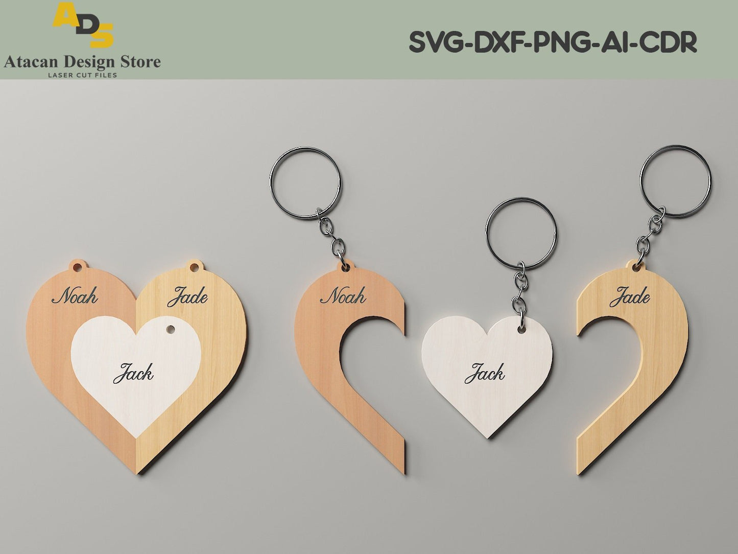 The Hearts of Our Family Key Chain cut Files / Laser Cut Personalized Cute Keychains / Key Fob Templates 264
