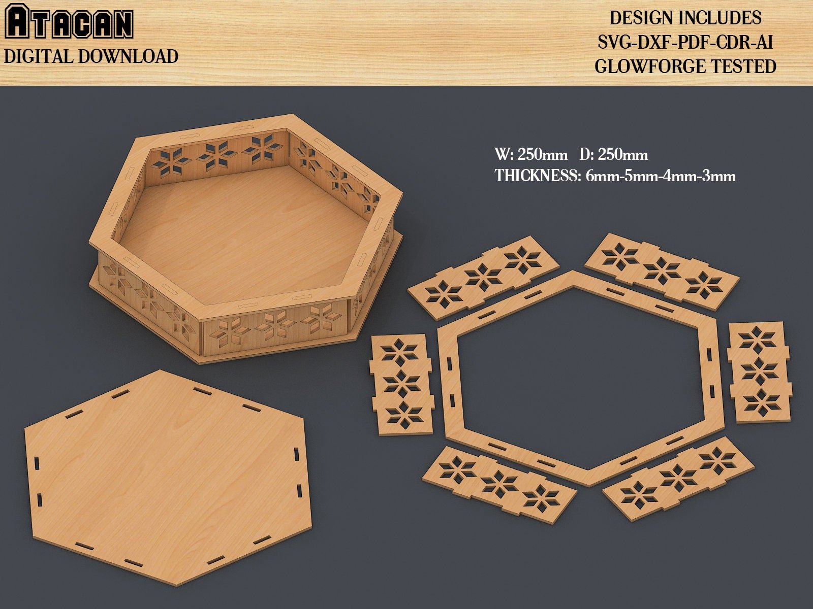 Tray Laser cut files Set / Round, Hexagon, Elipse Tray SVG file / Wooden Tray laser cut files / Glowforge projects 442