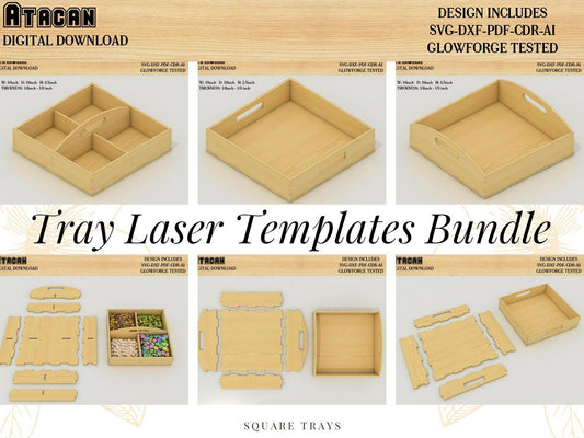 Tray Laser Templates Bundle / Divide Tray SVG file / Wooden Tray laser cut files / Glowforge Cutting Plan 441