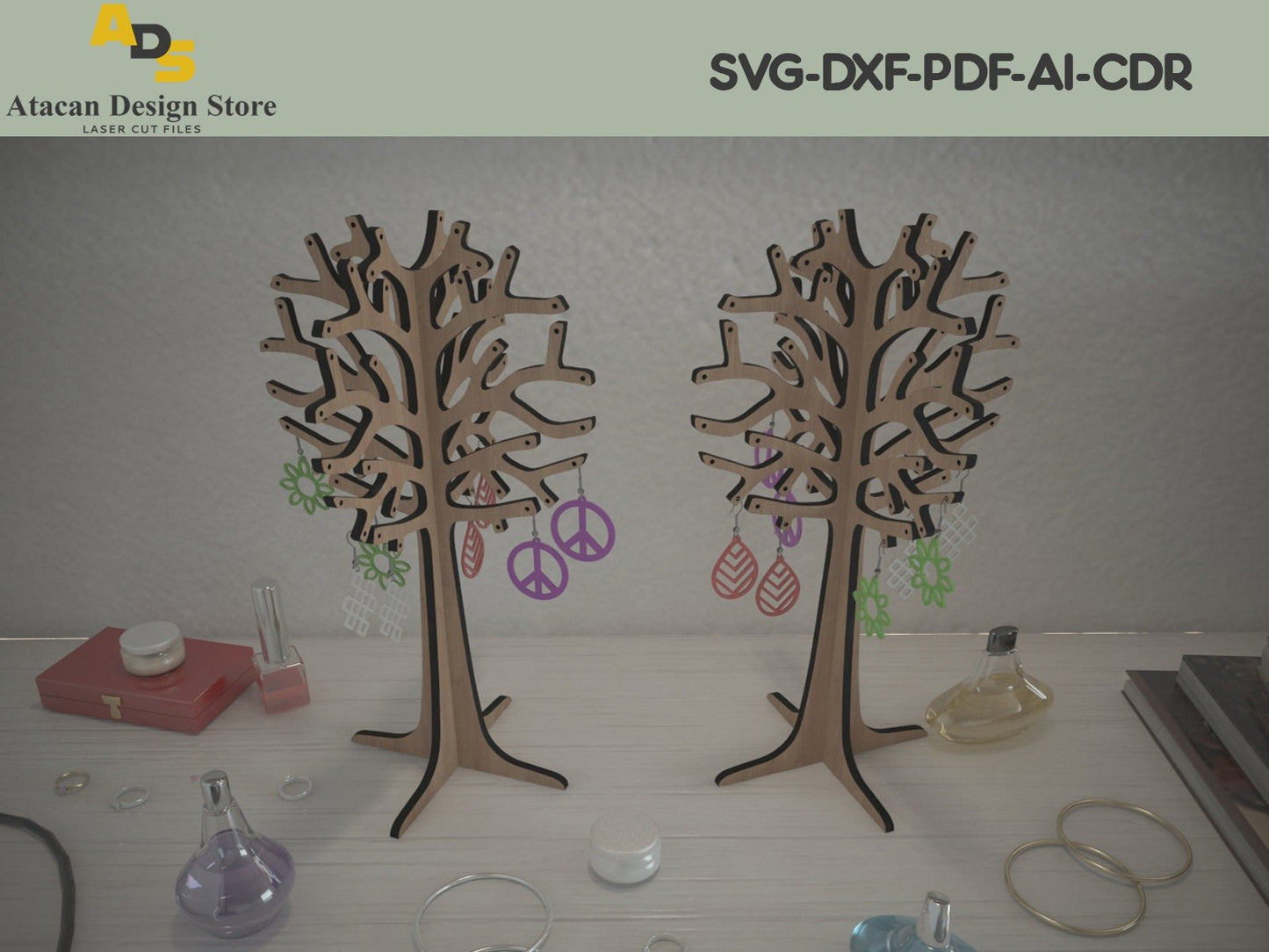 Tree Jewellery Stand / Earing Holder / Laser cut jewelry display / Glowforge SVG files / Table Organiser ADS177