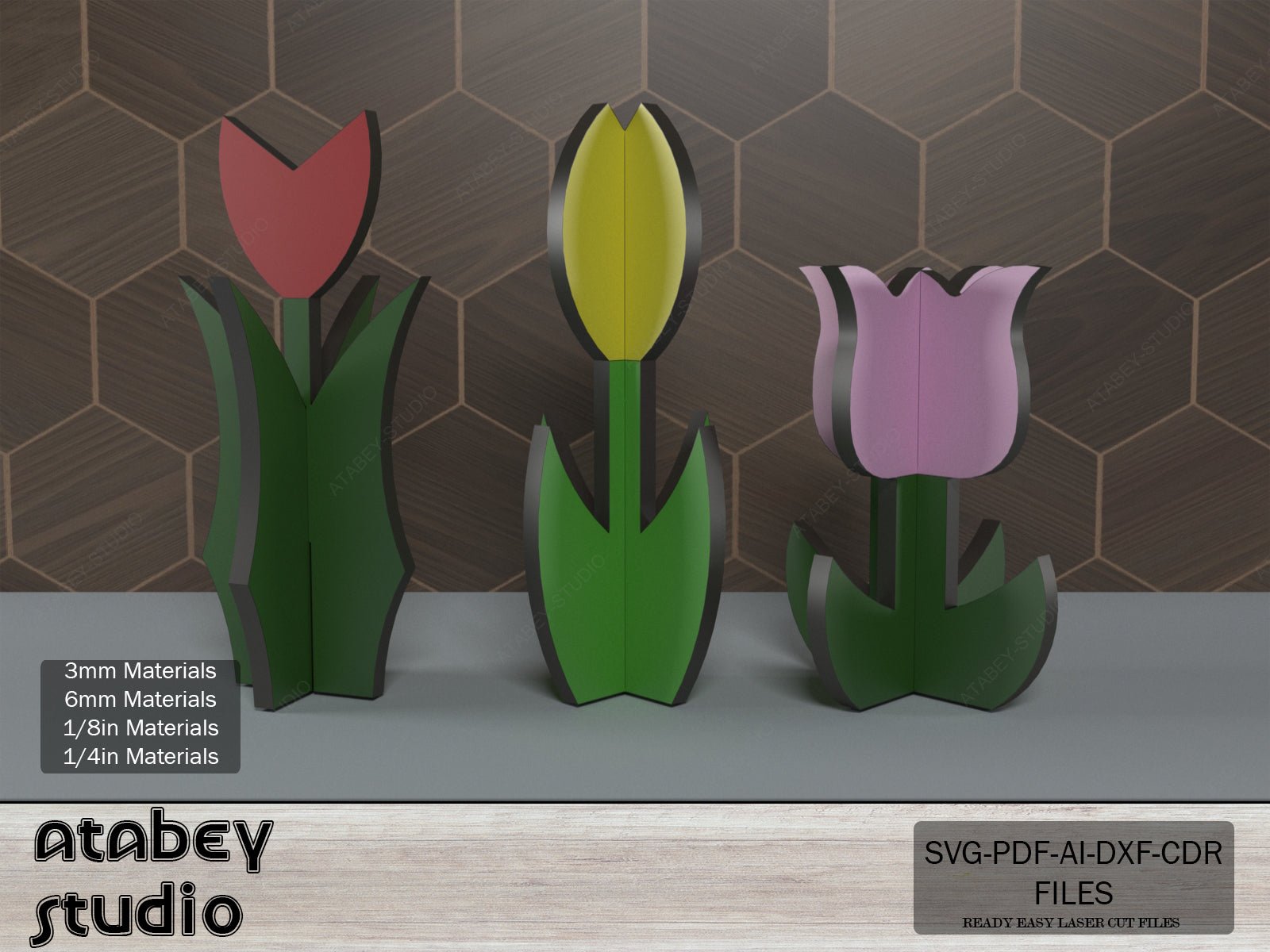 Tulip Flower Laser Cut files / Tulip Flower Cutting File / Acrylic Wood Spring Flowers SVG DXF Ai CDR Pdf 276