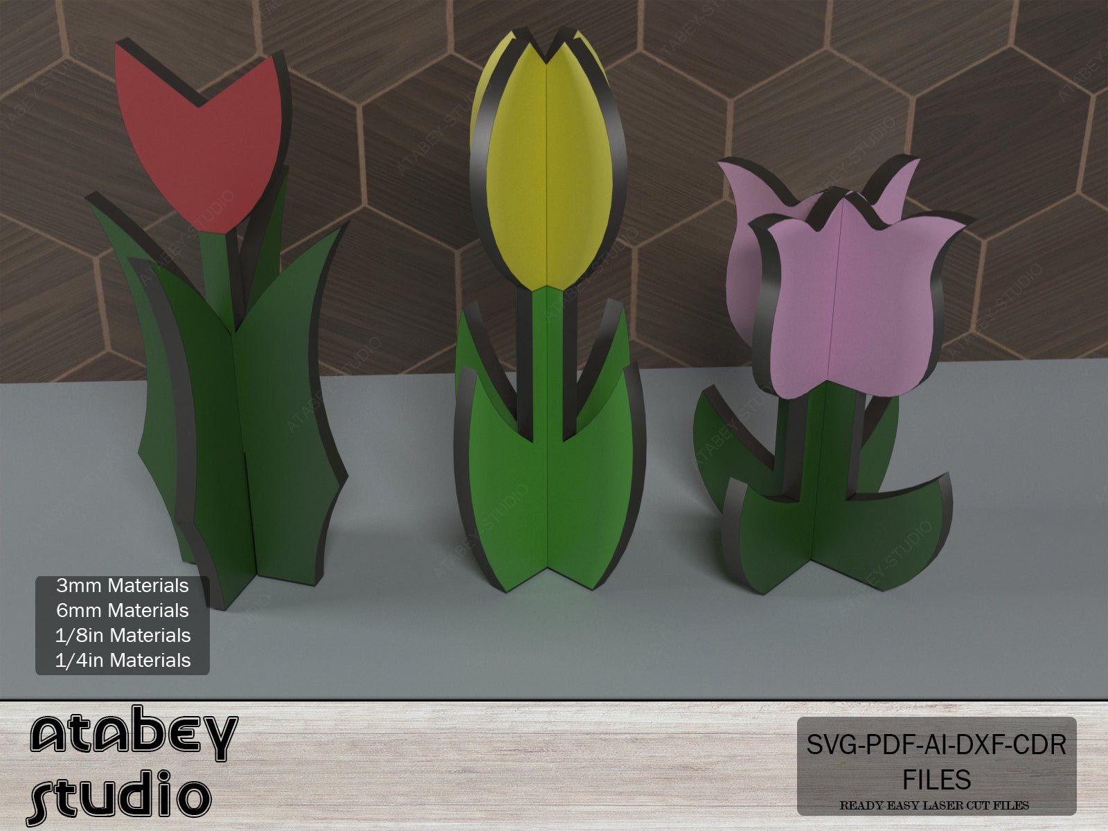 Tulip Flower Laser Cut files / Tulip Flower Cutting File / Acrylic Wood Spring Flowers SVG DXF Ai CDR Pdf 276
