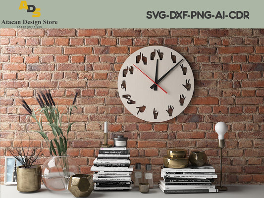 Wall Clock Hand Sign Language Wall Art / Hand Gestures Variation / Wall Decor Wall Clocks Hands Minimalist Design 242