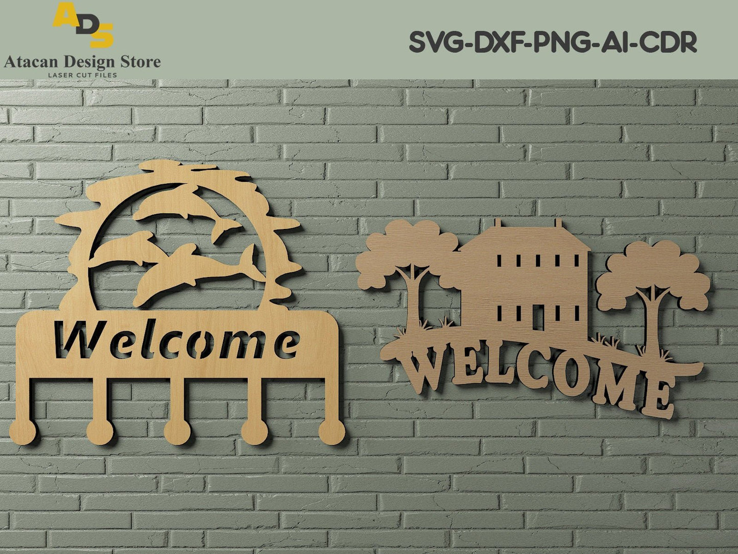 Welcome Home and Dolphin Signs / Door Sign Farmhouse Design / Dxf Svg Cdr Files 249