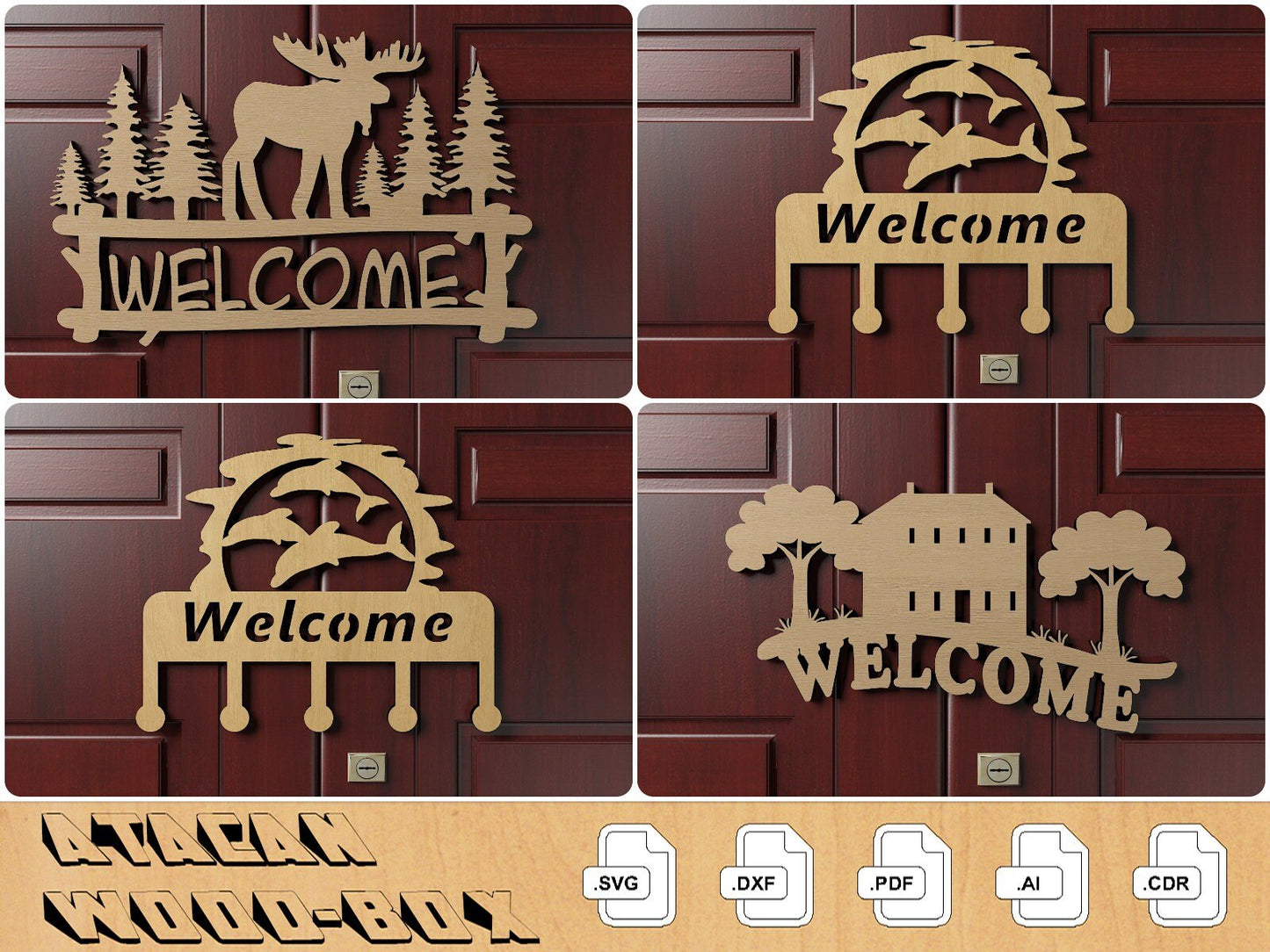 Welcome Signs Svg Bundle / Farmhouse Sign Dxf / Door Hanger Wood Laser Files 300