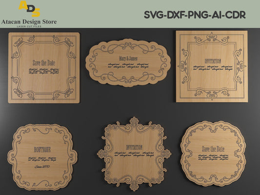 Wood Antique Ornamental Frames / Vintage Logo Badgets / Wooden Frame Designs 271