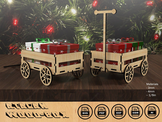 Wood Carriage Christmas Gift Box Stand / Ox Cart Candy Display Laser Cut Files / Wagoon Toys for children SVG DXF Ai CDR 397