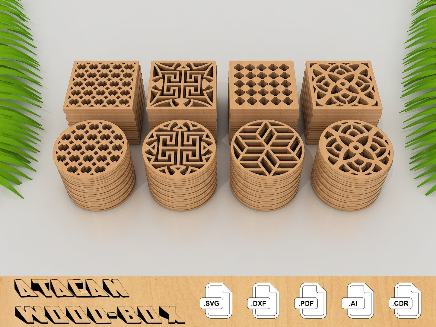 Wood Coaster Digital Design / Cnc pattern Laser cut vector template / Glowforge SVG home décor /interior ornament design 171