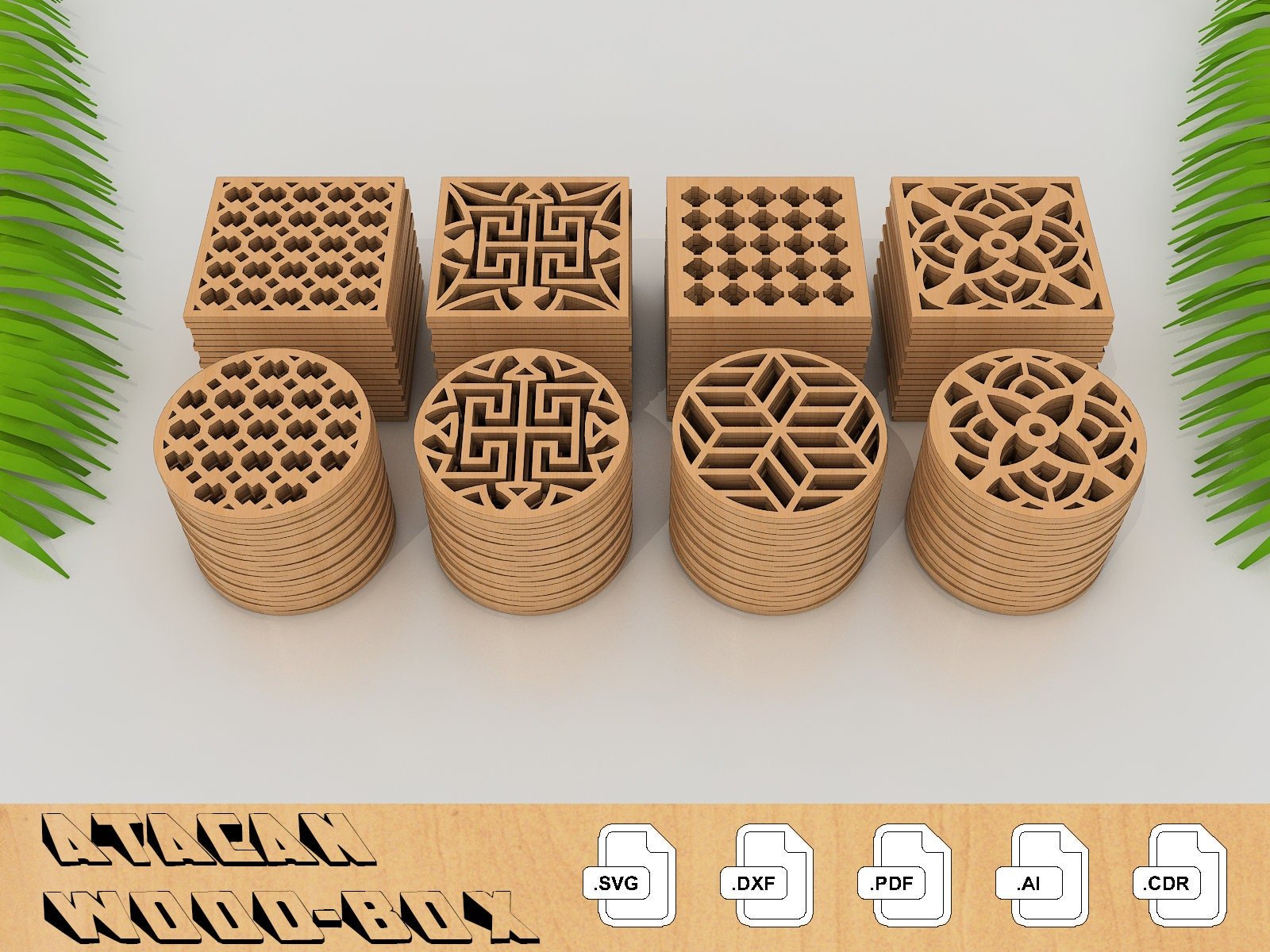 Wood Coaster Digital Design / Cnc pattern Laser cut vector template / Glowforge SVG home décor /interior ornament design 171