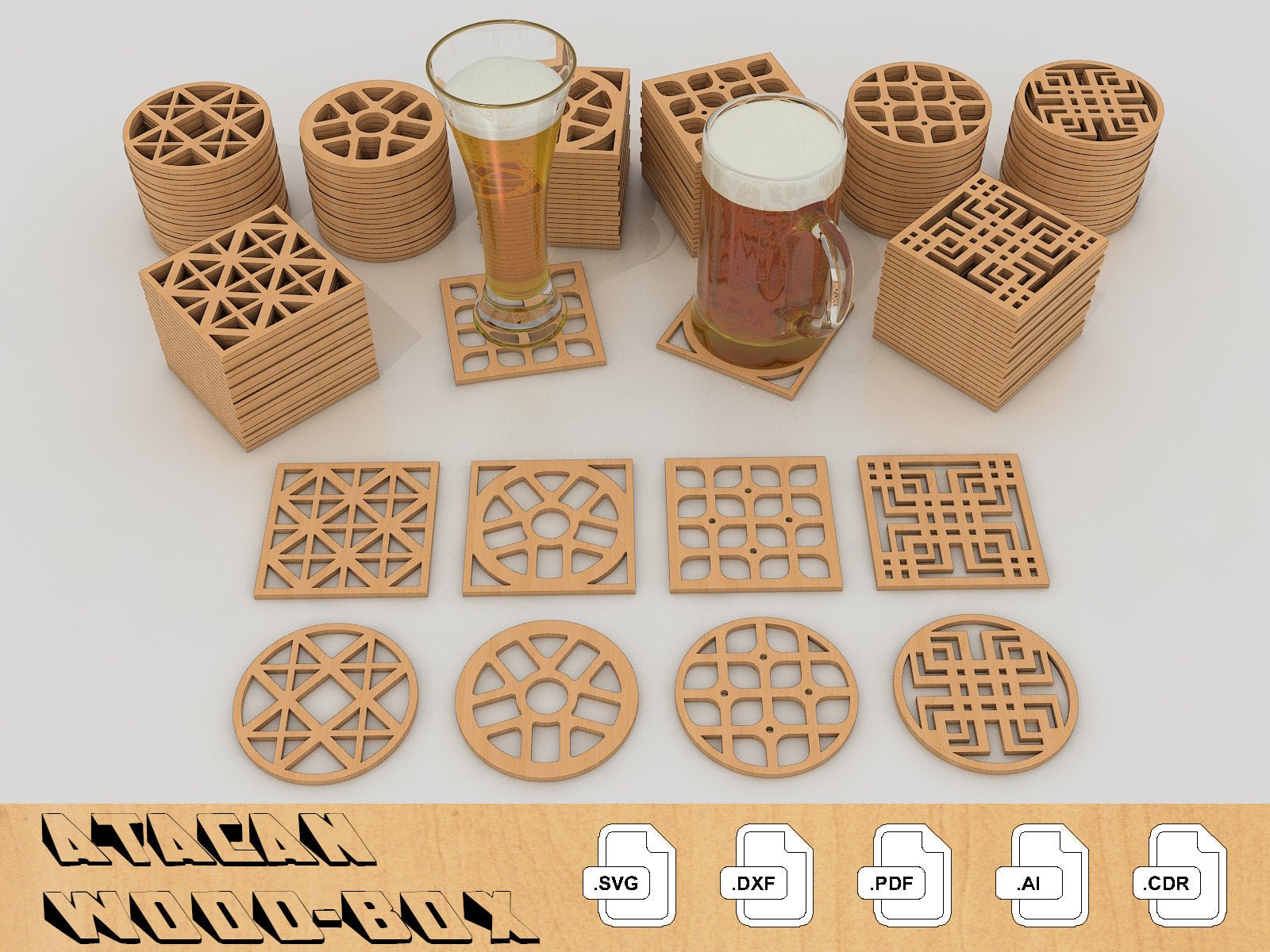 Wood coasters / Laser Cut Wall Decor / Felt coasters / Digital SVG Files Instant Download Laser Cutting 170