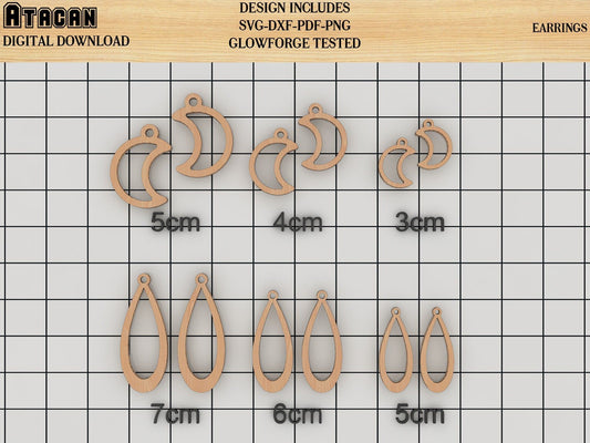 Wood Earring Shapes, Laser Cut Jewelry SVG files Tear drop Earring Set 211