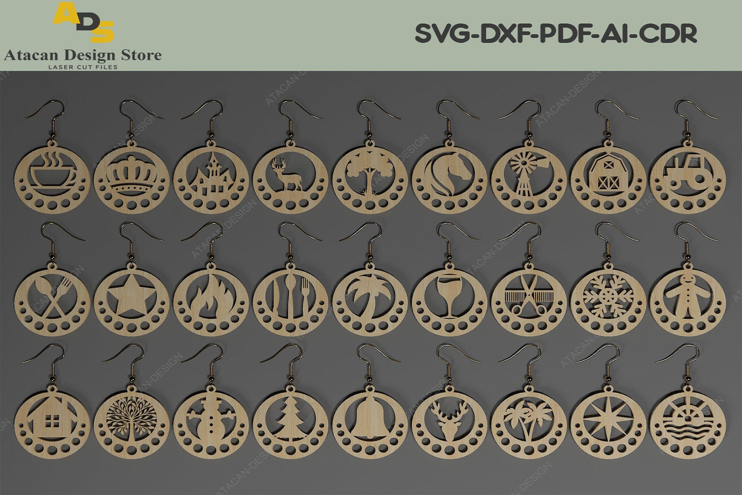 Wood Earrings Bundle / Jewelry cut files / Necklace Wood template SVG DXF Ai Pdf CDR 316