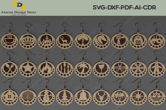 Wood Earrings Bundle / Jewelry cut files / Necklace Wood template SVG DXF Ai Pdf CDR 316