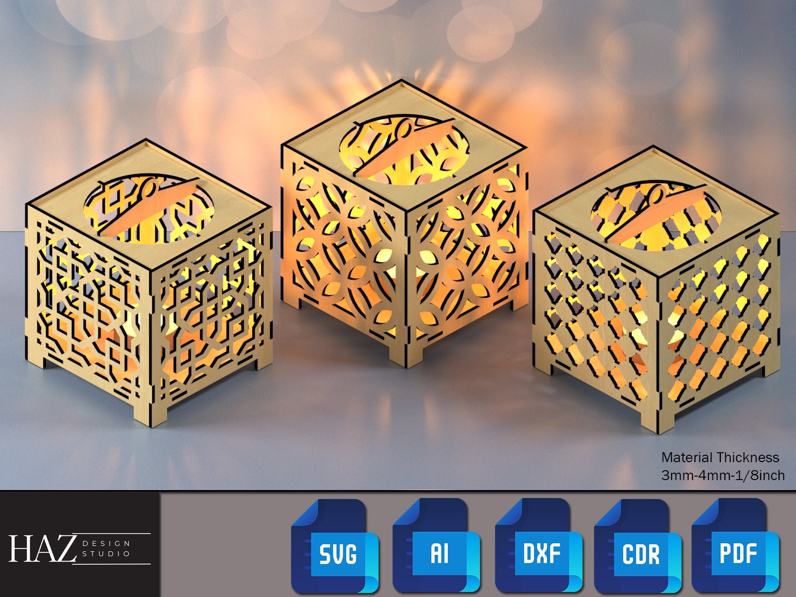 Wood Floor Lamps / Lantern Light Box Designs / Glowforge Candle Holders / Tealight Christmas Decor / Noel Gift SVG DXF CDR Ai PDf 174