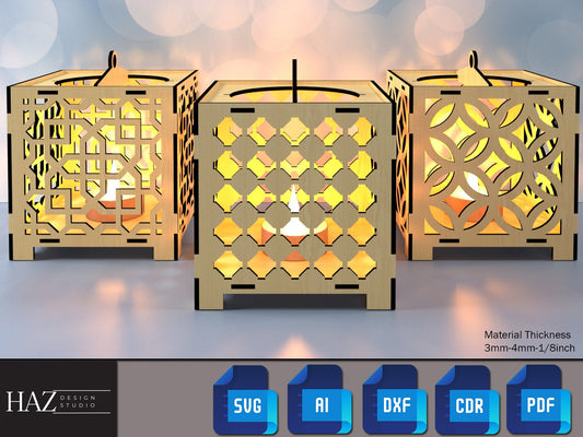 Wood Floor Lamps / Lantern Light Box Designs / Glowforge Candle Holders / Tealight Christmas Decor / Noel Gift SVG DXF CDR Ai PDf 174