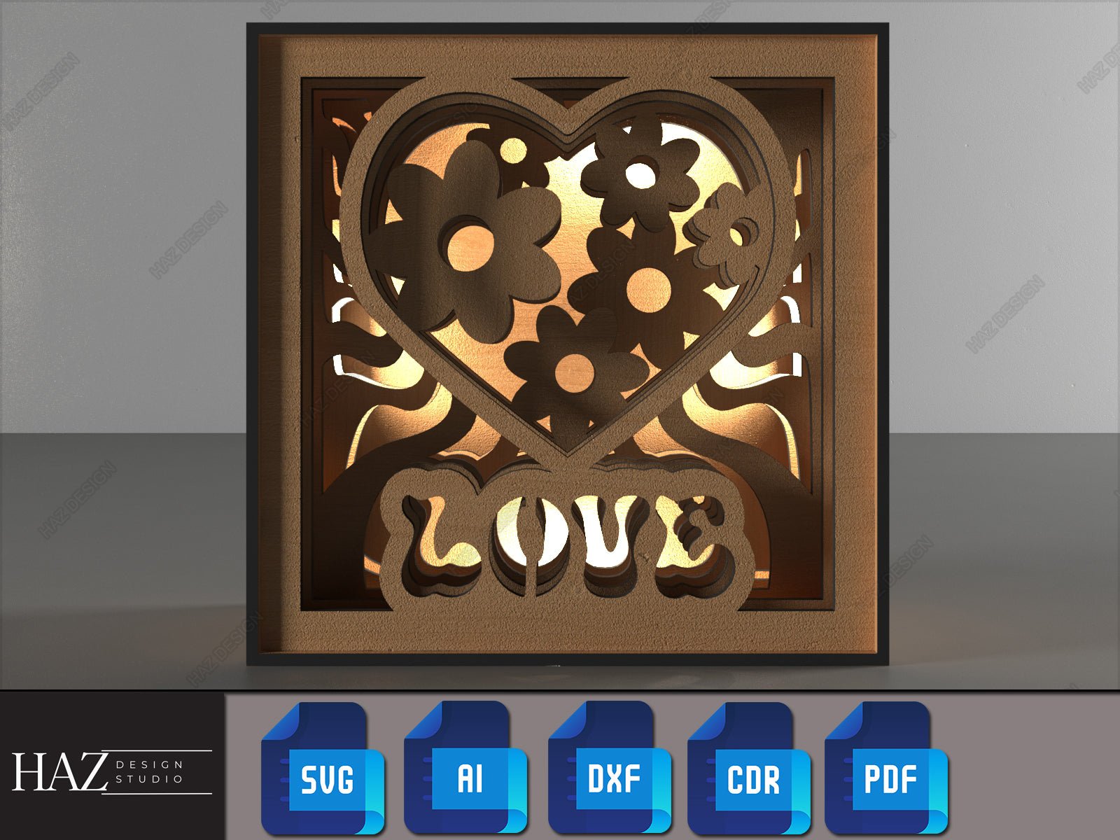 Wood Layered Night Lamp - Valentine Gift Decor -Shadow Box Light Svg Templates