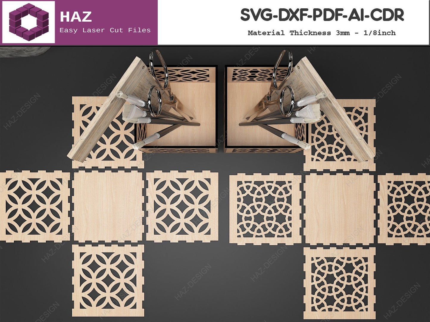 Wood Patterned Pencil Box / Wooden Pencil Case Cutting Files / Laser Cut Design SVG DXF CDR Ai 058