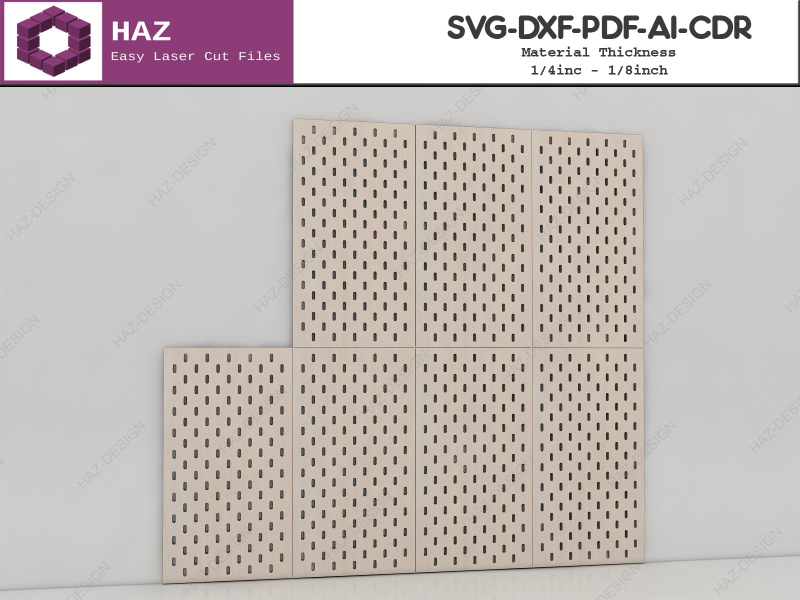 Wood Pegboard Wall Organizer / Hanging Peg board with hooks / Peg Notice Board SVG CDR Ai DXF 084