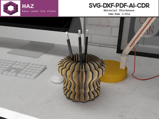 Wood Pencil Holder / Tabletop Pen Display Stand SVG DXF CDR Ai 088