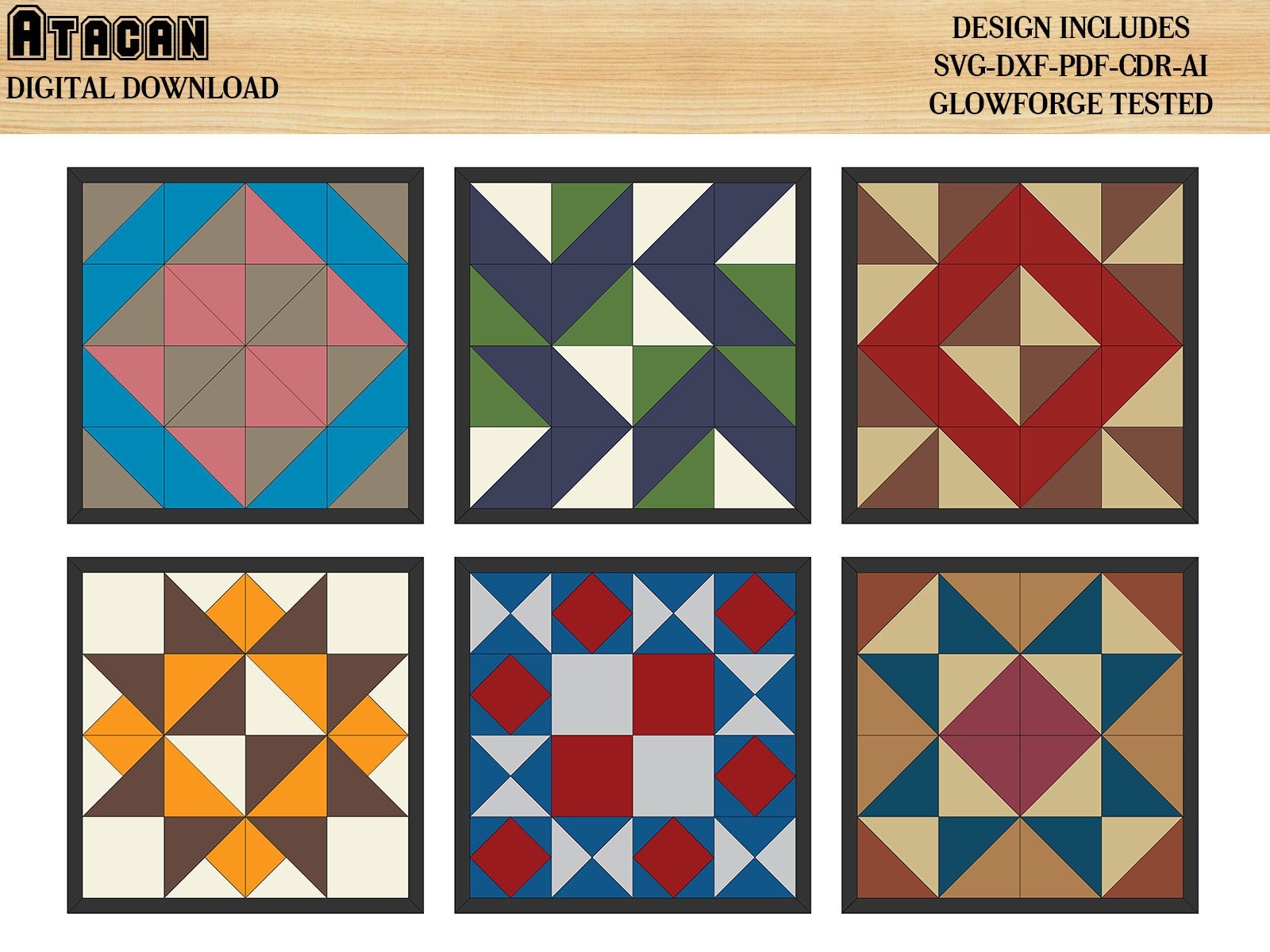 Wood Quilt pattern Files / Farmhouse Boho Designs / Laser cutting Templates