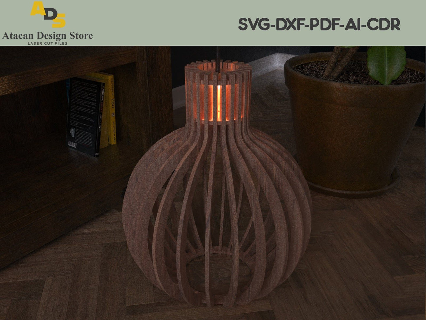 Wood Sphere Pendant Lampshade / Laser Cutting Template Cdr, Ai, Dxf, Pdf, Svg Vector Files ADS180