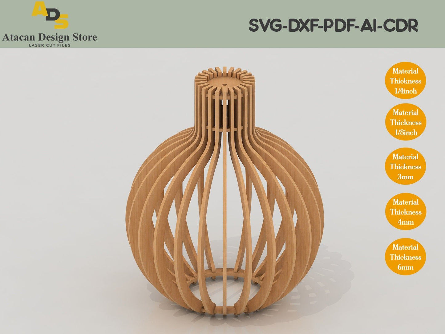 Wood Sphere Pendant Lampshade / Laser Cutting Template Cdr, Ai, Dxf, Pdf, Svg Vector Files ADS180