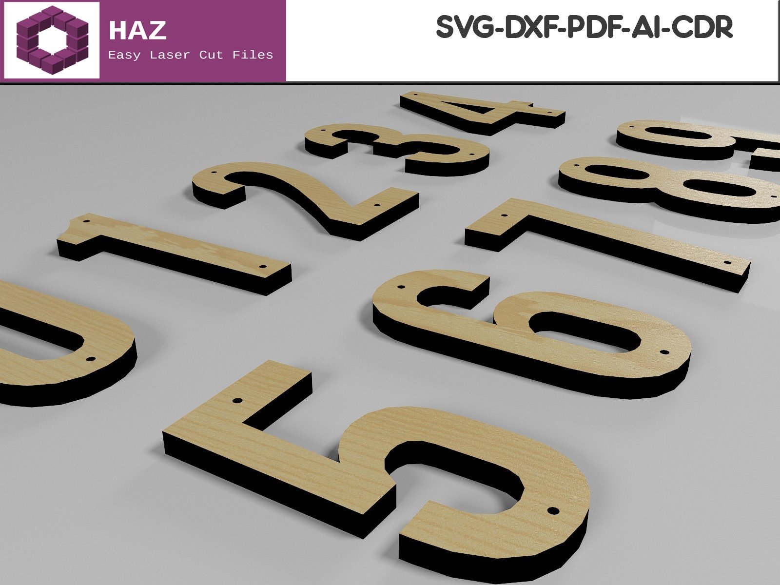 Wooden 0-9 Numbers / Address Number Sign / Wood Cut SVG DXF CDR Ai fil ...
