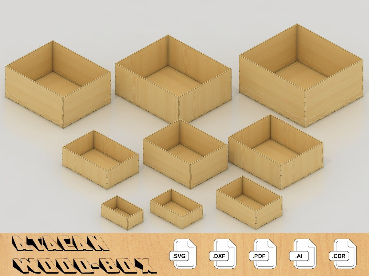 Cd R File Laser Box Wooden 3mm Box Bundle / Laser cut files / Boxes SVG DXF CDR Ai Plans ...