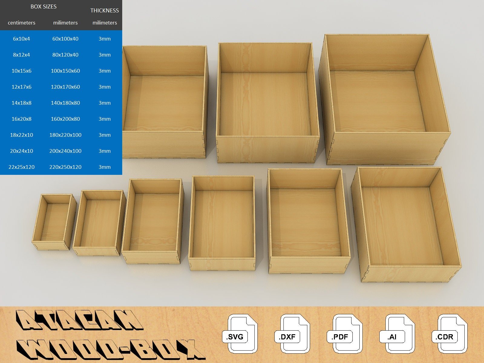 Box Files Designer Wooden 3mm Box Bundle / Laser cut files / Boxes SVG DXF CDR Ai Plans ...