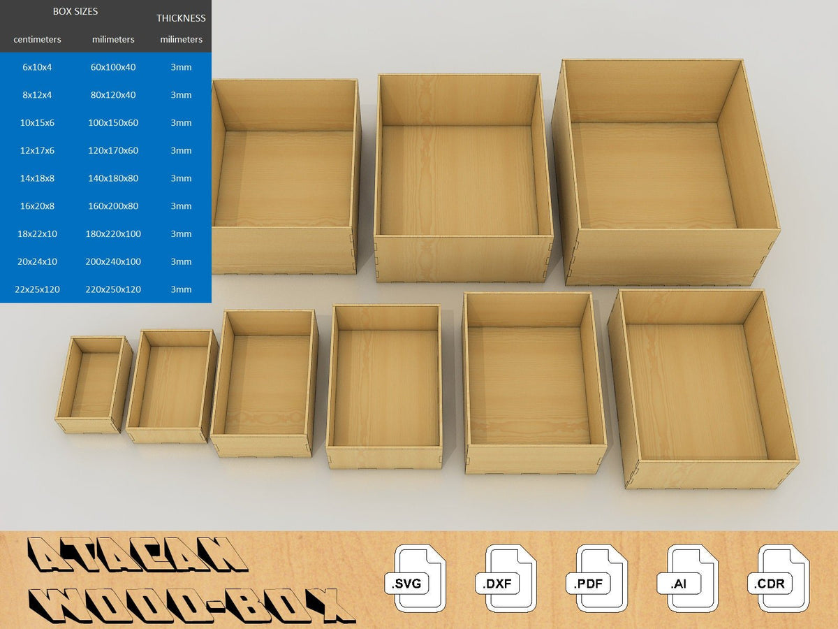 Cd R File Laser Box Wooden 3mm Box Bundle / Laser cut files / Boxes SVG DXF CDR Ai Plans ...
