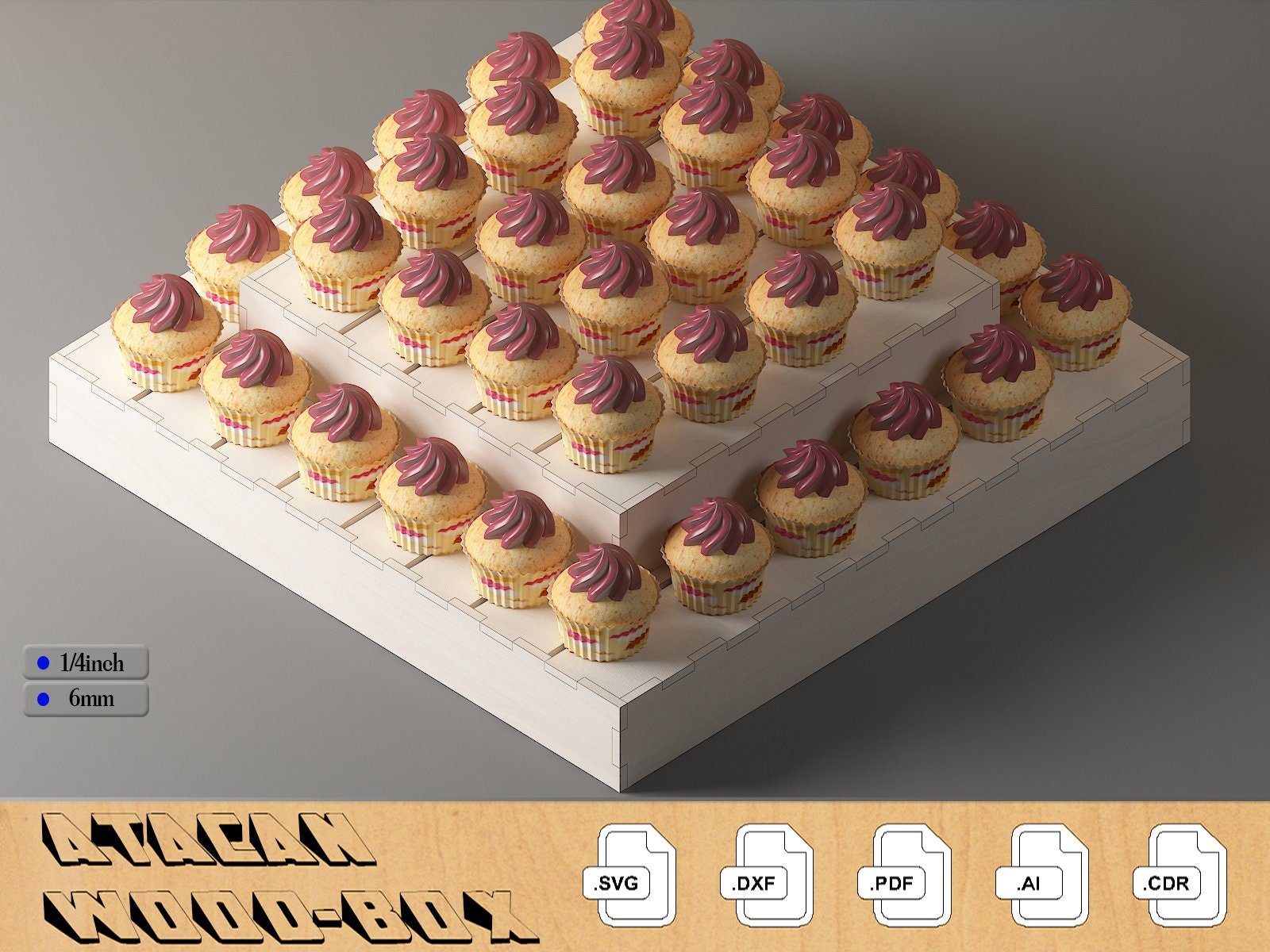 Wooden Cake Display Stand / Cupcake Stand / Tiered Square Cupcake Display / Glowforge Cut Plans SVG DXF CDR Ai 321