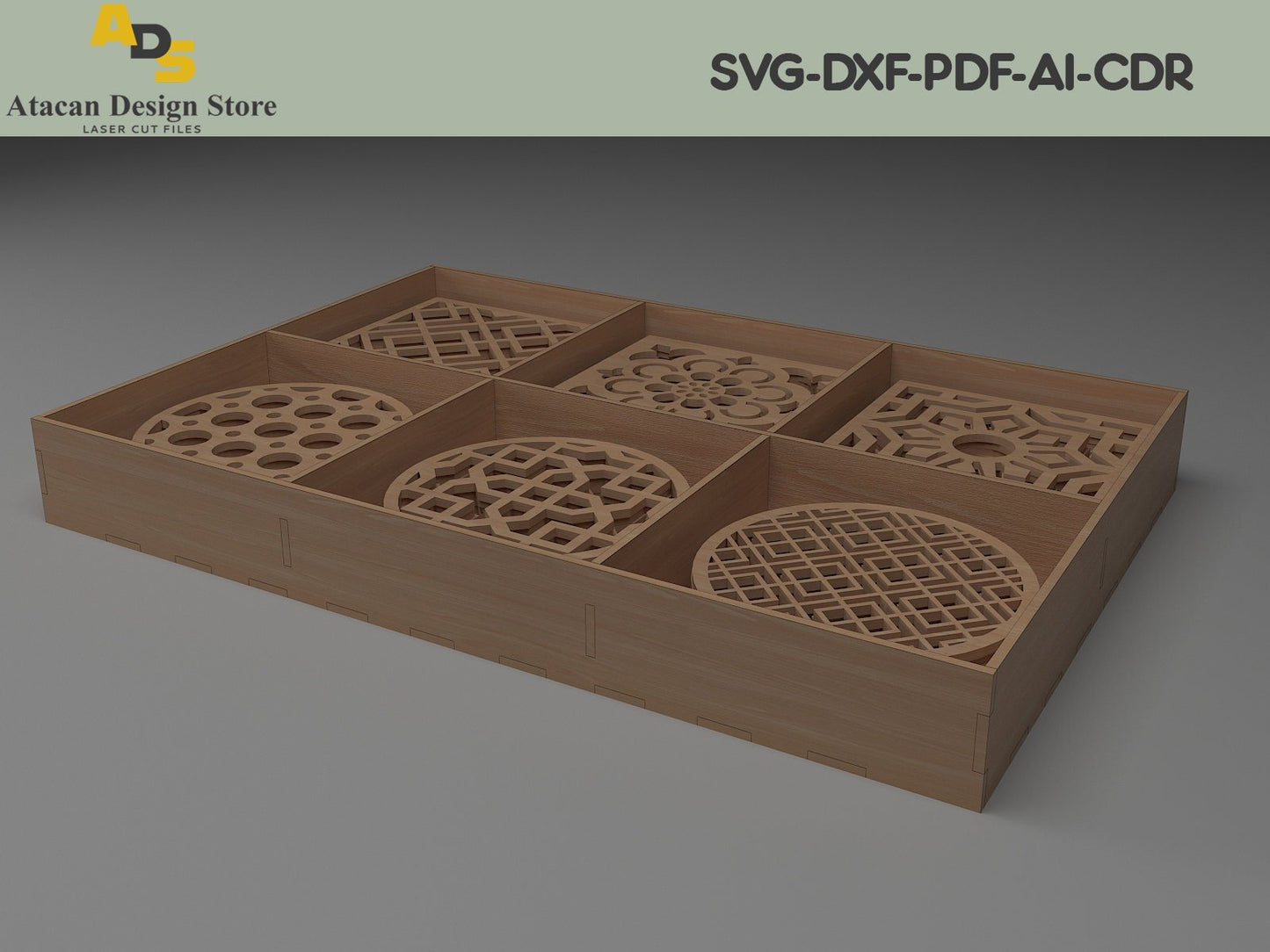Wooden Coaster Set and Box With Dividers / Box for Coasters / Laser Cut Dxf Glowforge Svg CNC ADS204